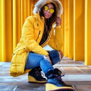 Pajar Yellow Parka Ava Snow Winter Jacket Size Small NWT Down Filled Brand New